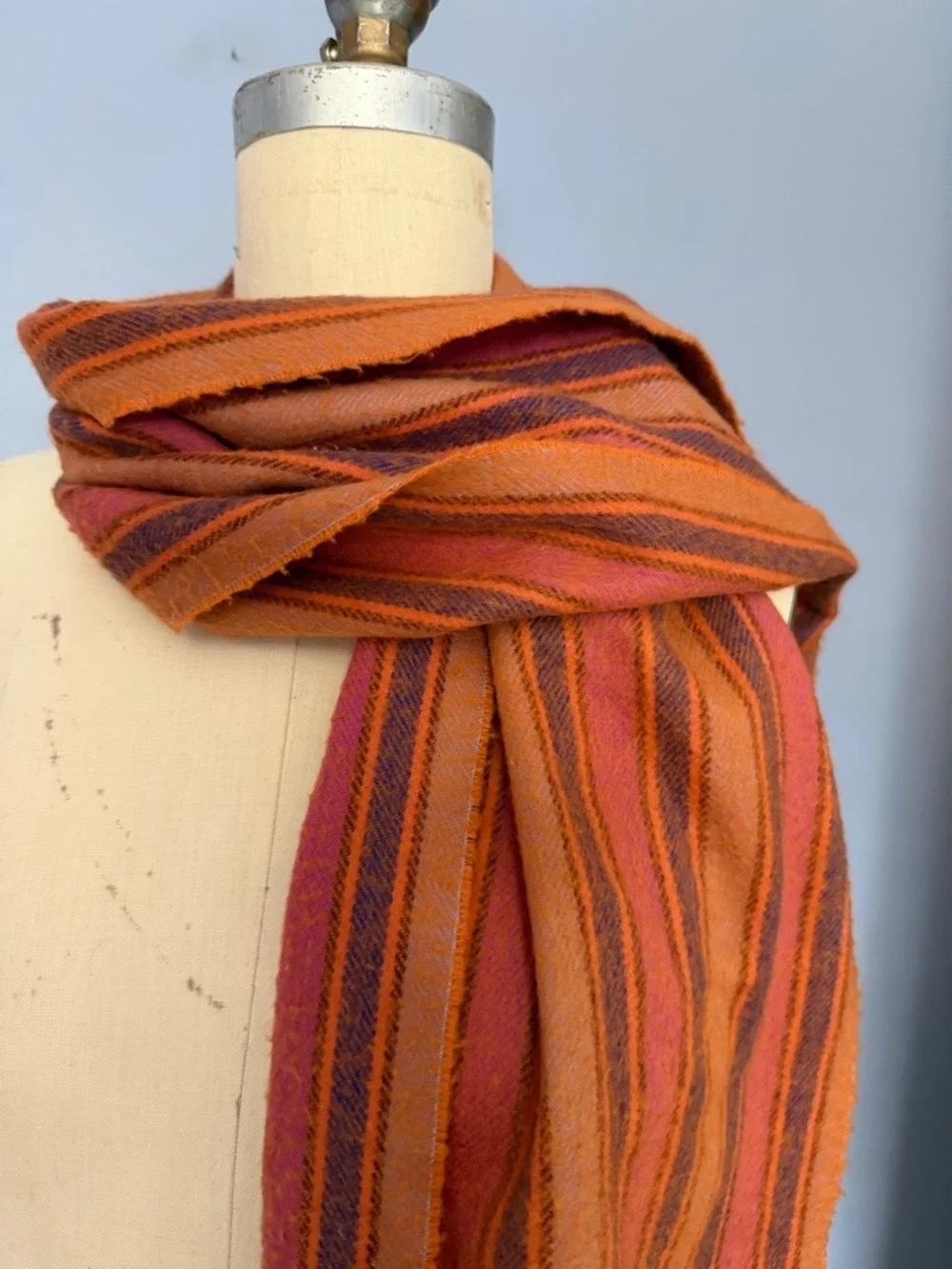 Cashmere Orange & Purple Striped Scarf Made in Scotland 100%